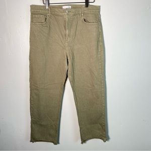 Loft Made and Loved The Straight Hi Waisted Crop Olive Green Denim Pants